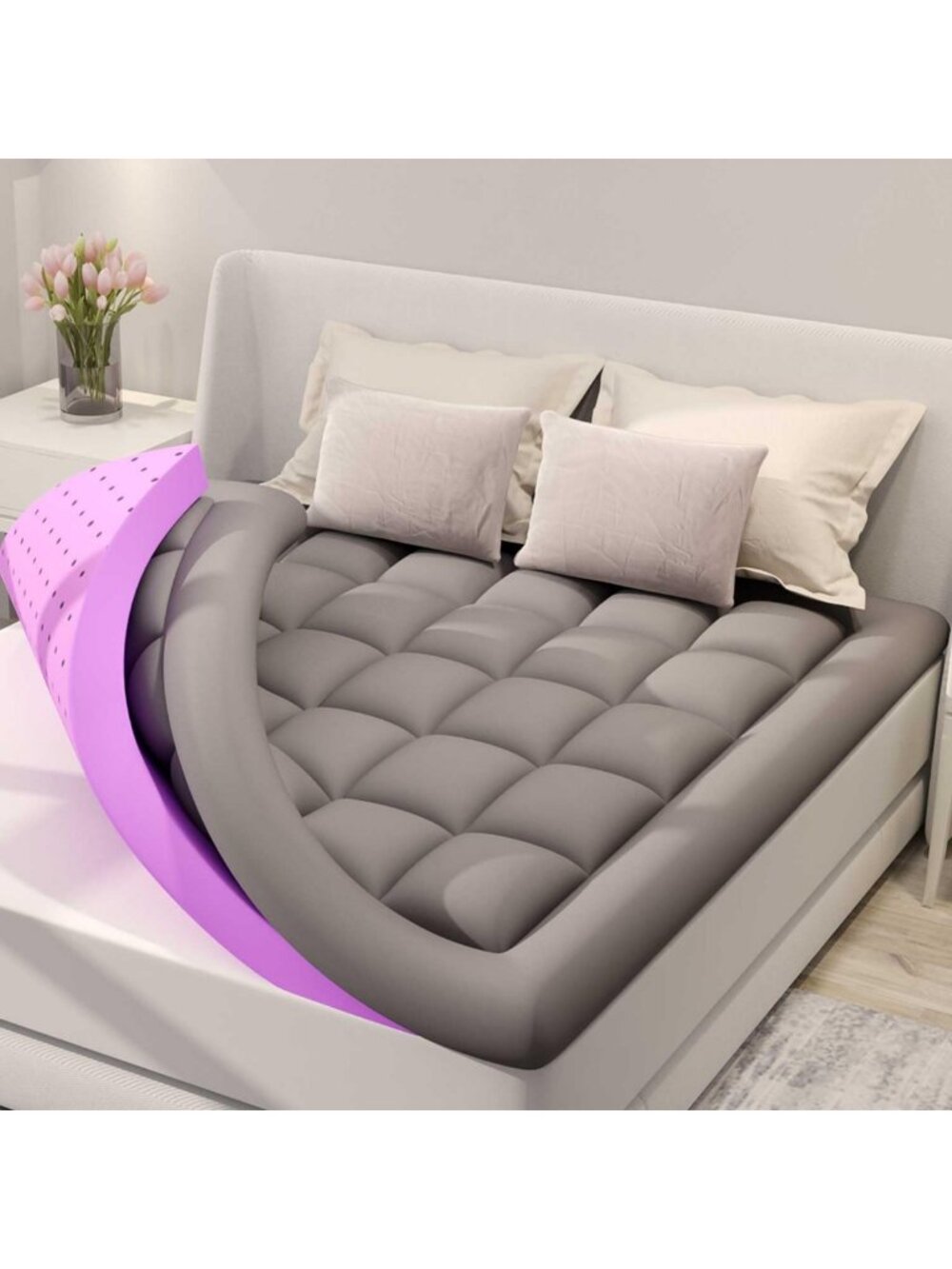 Queen Size Dual Layer 5-Inch Memory Foam Mattress Topper with Gel & Pillow Top